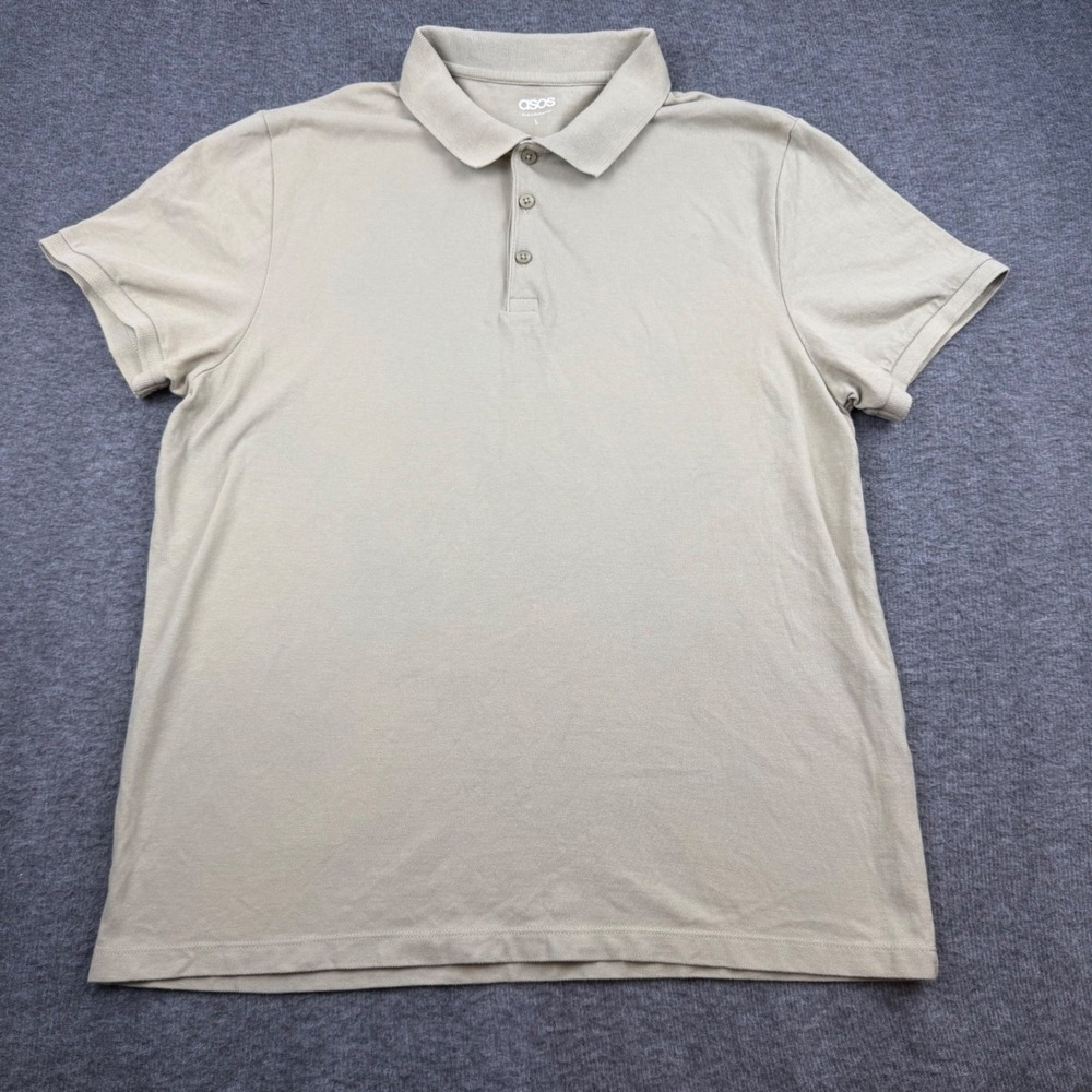 ASOS Polo Shirt Mens Large Tan Beige Cotton‎ Pique Short Sleeve Casual Classic